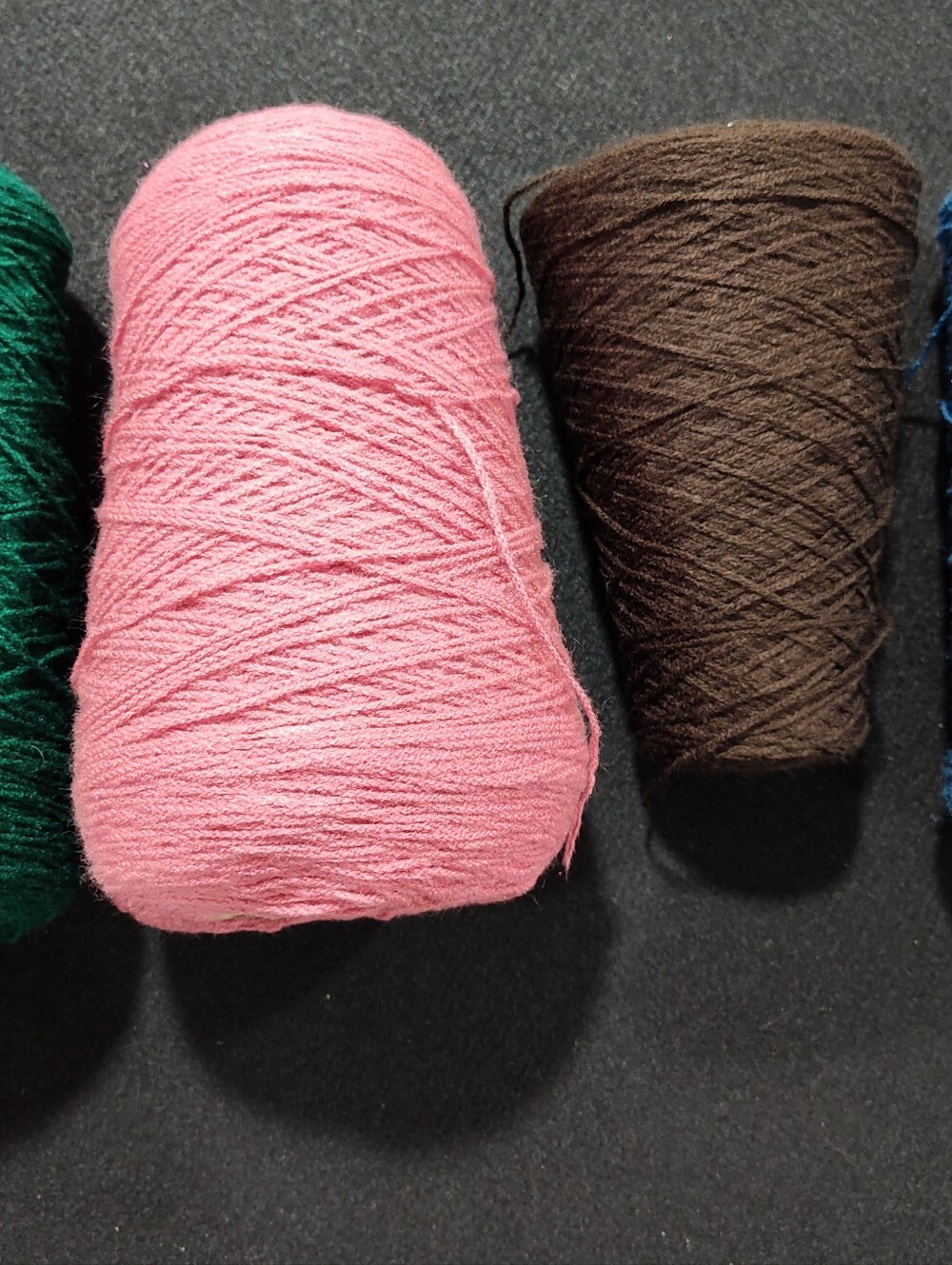 7 yarn cones lot - Multi-color - Tan, Green, Rose, Brown, Light Blue, Red, Mint - Picture 3 of 5